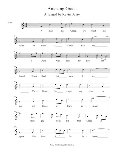 Amazing Grace In The Easy Key Of C Flute Arr Kevin Busse Sheet
