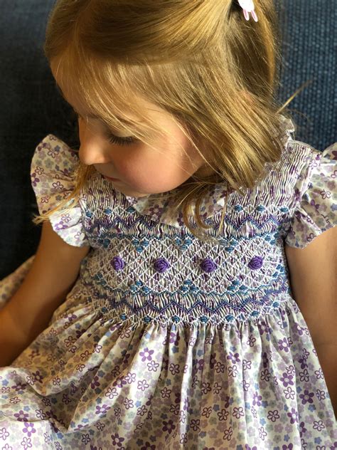Violet Flowers Princess 100 Cotton Hand Smocked Party Etsy Ireland