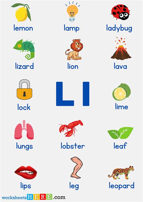 Letter L Vocabulary with Pictures, Alphabet L Words PDF Worksheet For