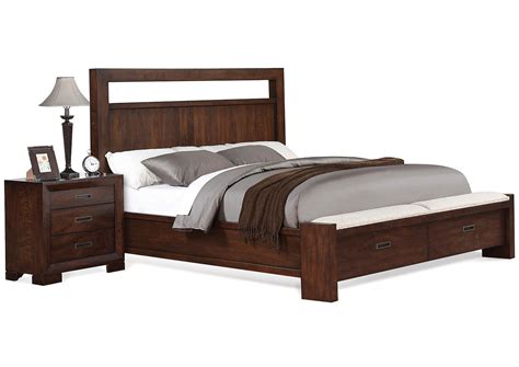 Two drawers with dovetail joinery, ball bearing extension guides, and cedar veneer bottoms. Riata Warm Walnut King Panel Bed w/ Upholstered Bench ...