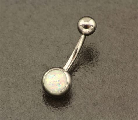 White Opal Belly Button Ring Basic Fire Opal Belly Ring Etsy