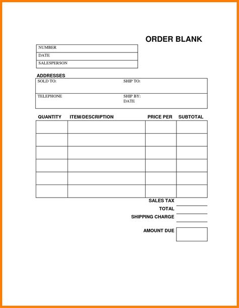 Blank Order Forms Templates Free Order Form Template Templates