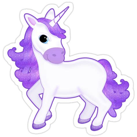 Cute Purple Cartoon Unicorn On Glitter Background Stickers By