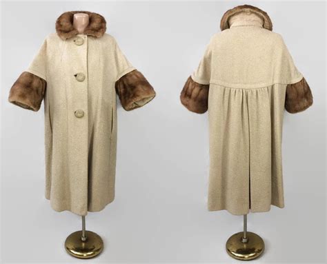Vintage 50s Pastel Mink Collar And Cuffs Swing Coat 1950s Fluffy