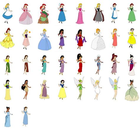 Disney Princessesfemales In Their Outfits Throughout The Movies