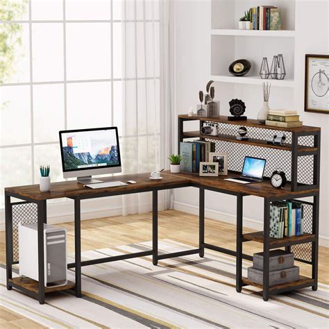 Diy L Shaped Desk With Shelves Rotating L Shape Computer Desk