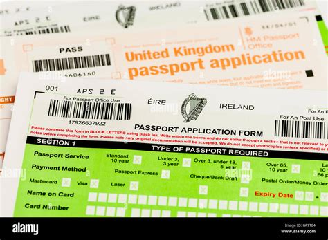 Des formulaires de demande de passeport pour la République d Irlande