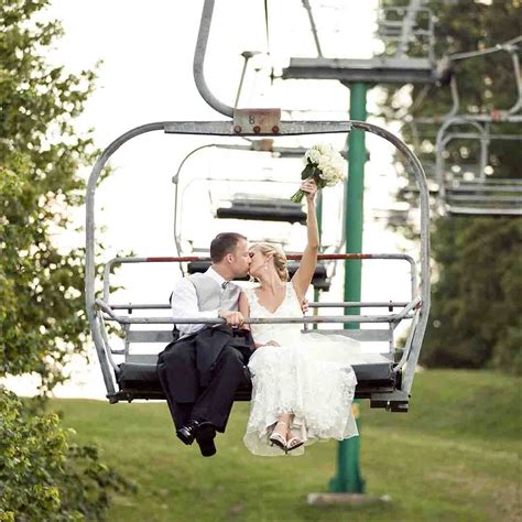 Wisp Wedding Couple Riding Chairlift Photo Courtesy Of Liz Maryann Black Leather Chair