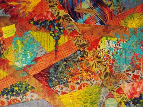 Stunning Mixed Media Abstract Acrylic Fabric Collage Bold Colorful