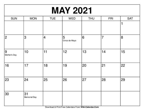 May 2021 Calendar Calendar Printables Calendar Template 2021 Calendar