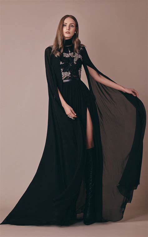 Elie Saab Embellished Bodice Gown With Cape Sleeves In Black Lyst