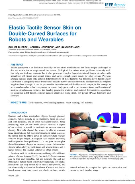 Pdf Elastic Tactile Sensor Skin On Double Curved Surfaces For Robots