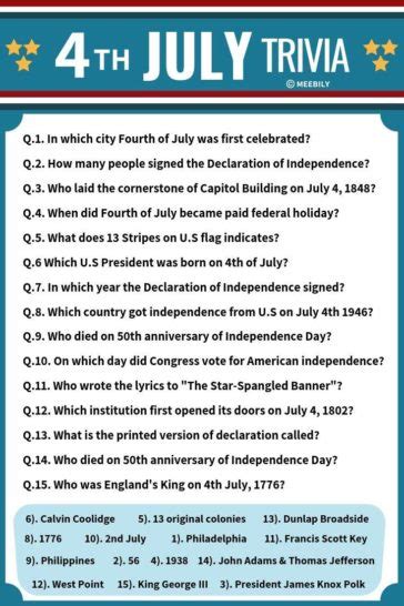 It's time to declare your knowledge of 4th of july trivia! 100+ Fourth of July Trivia Questions & Answers - Meebily