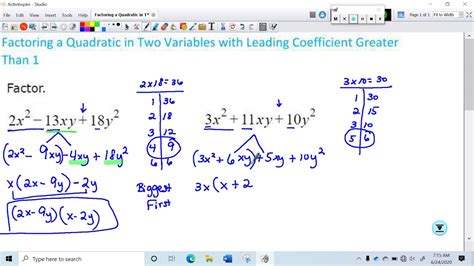 Factoring A Quadratic In Two Variables With Leading Coefficient Greater