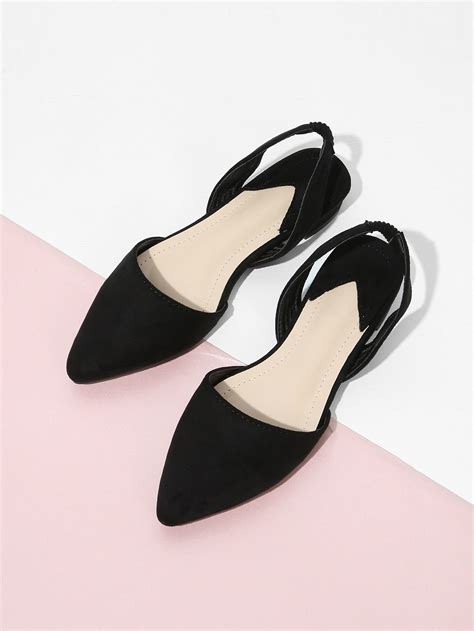 Pointed Toe Suede Slingback Flats For Women Romwe Slingback Flats Black Pointed Toe Flats