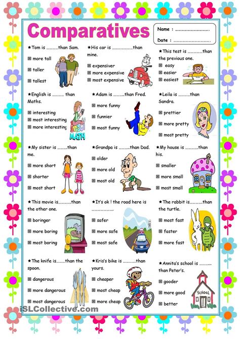 Comparative Adjectives Worksheets For Kids Printable Alphabet Tripmart