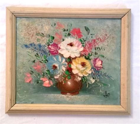 1950s French Vintage Oil Painting On Panel Vase Of Flowers Etsy