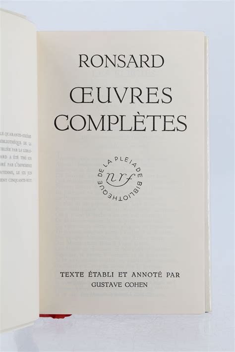 Ronsard Oeuvres Complètes I And Ii Complet En Deux Volumes Erste