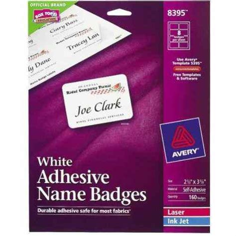 Avery White Name Badge Label 2 13 X 3 38 8up 20 Sheets 8395