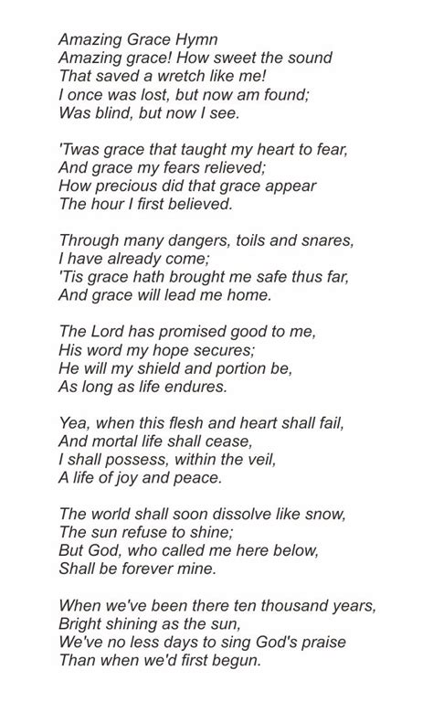 Original Amazing Grace Lyrics Printable Printable Word Searches