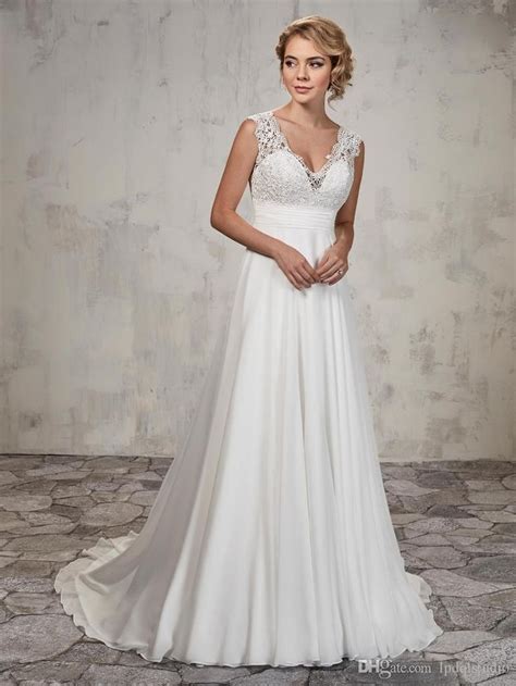 Discounta Line Wedding Gown Features Lace Top Chiffon Skirt V Neck