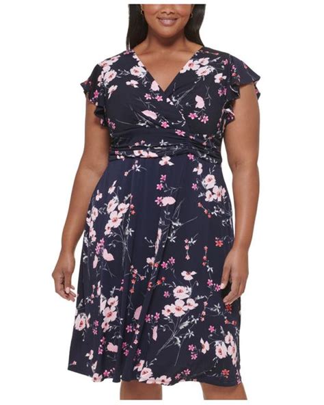 Jessica Howard Plus Size Flutter Sleeve Ruched Waist Dress In Blue Lyst