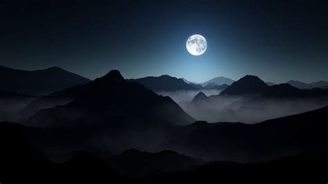 Nature Landscape Mountain Mist Moon Starry Night