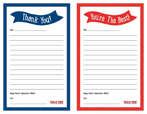 Printable Thank You Notes For Teacher Appreciation Week