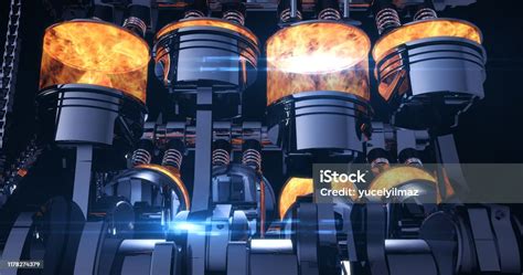Fuel Injected V8 Engine With Explosions 3d Illustration Render Stock