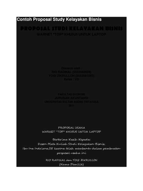 Mata kuliah studi kelayakan bisnis. Contoh Proposal Study Kelayakan Bisnis