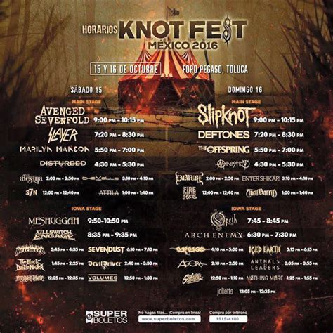 A gente já falou que são 10 bandas com slipknot, 2 palcos, 12 horas de festival e que teremos o knotfest museum. ¡Ya están los horarios oficiales del KnotFest México 2016!