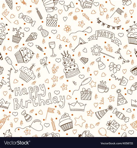 Hand Drawn Seamless Pattern With Birthday Elements