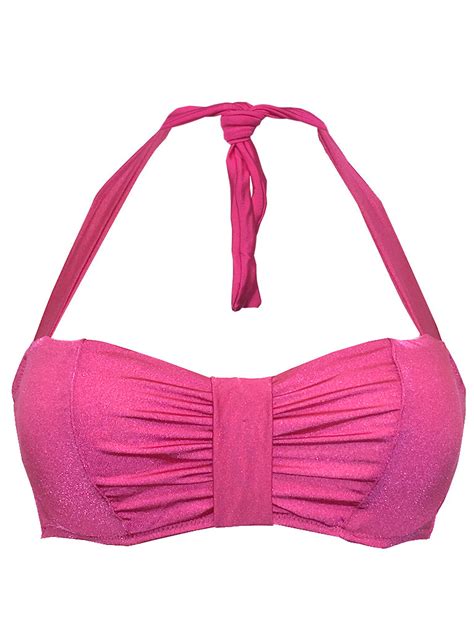 Shimmer Pink Bandeau Halter Bikini Top D G Cup Size Hoola Hoola