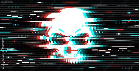 Illustration Of A Skull In Glitch Art Style Design Element For Event