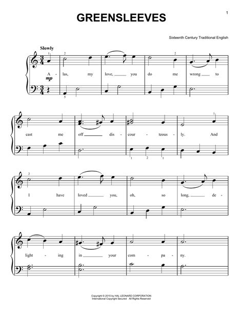 Wedding wedding piano sheet music greensleeves. Greensleeves (Very Easy Piano) - Print Sheet Music Now