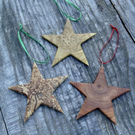 Set Of 3 Wooden Star Christmas Ornaments Christmas Star Ornament Eco