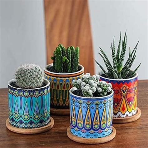 4 Pack Mandala Plant Pots Succulent Ceramic Planters Cactus Etsy