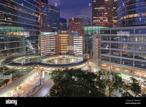 Houston Texas Usa Downtown Cityscape At Night In The Financial