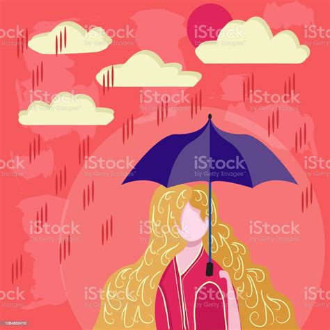 Girl Holding Umbrella In Rainy Day Stock Illustration Download Image
