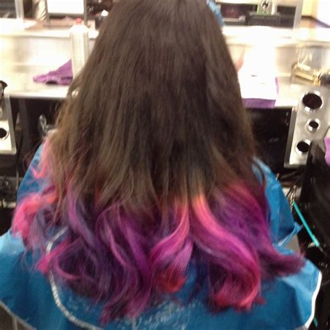 Pink Blue And Purple Tips On Dark Brown Hair Cute Hair