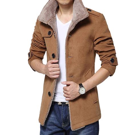 Men S Fashion Casual Slim Parka Fleece Winter Warm Jacket Trench Coat