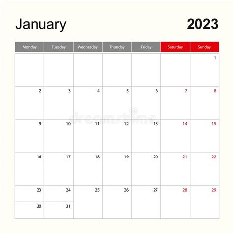 January 2023 Holiday Calendar Stock Illustrations 8672 January 2023