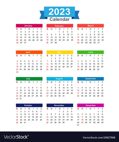 2023 Year Calendar Isolated On White Background Vector Image