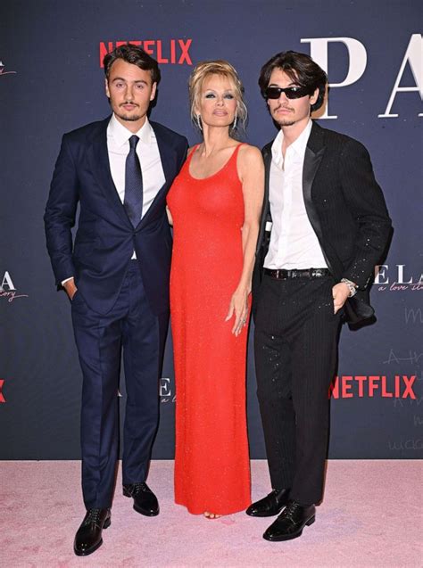 pamela anderson gets support from sons brandon and dylan at documentary premiere abc news