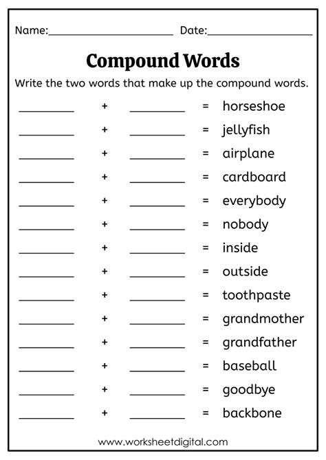 Compound Words Worksheet Digital