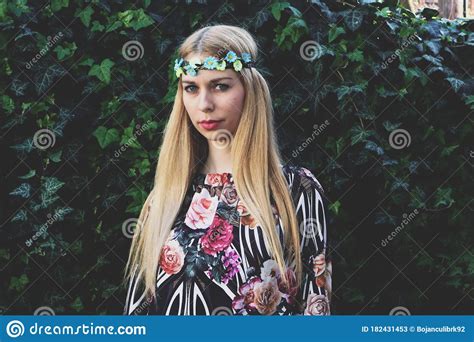 Beautiful European Blonde Girl Posing Outside In The Nature Nature
