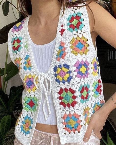 Crochet Granny Square Handknitted Vest Woman Clothing Vest Etsy Uk