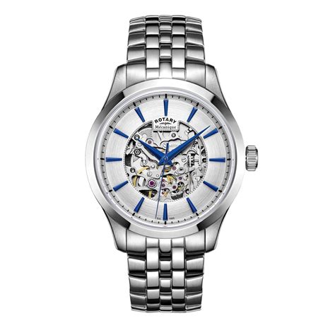 Rotary Skeleton Stainless Steel Blue Mens Automatic Watch Watchnation