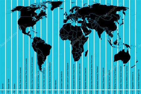 Con la calculadora de husos horarios puedes convertir cualquier hora fácilmente. Mapa del mundo y husos horarios — Archivo Imágenes ...