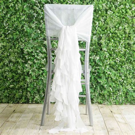 Our chair sashes can make your wedding or party an event to remember. White Premium Curly Chiffon Chair Cover Cap with Sashes ...